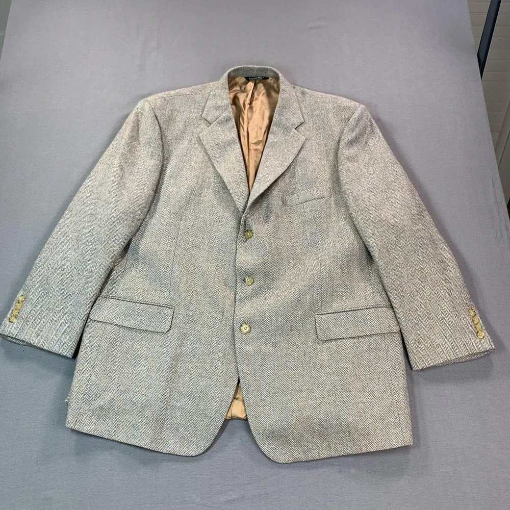 Southwick Blazer Mens 50R Beige Herringbone Wool Tweed Sport Coat‎ Made In USA
